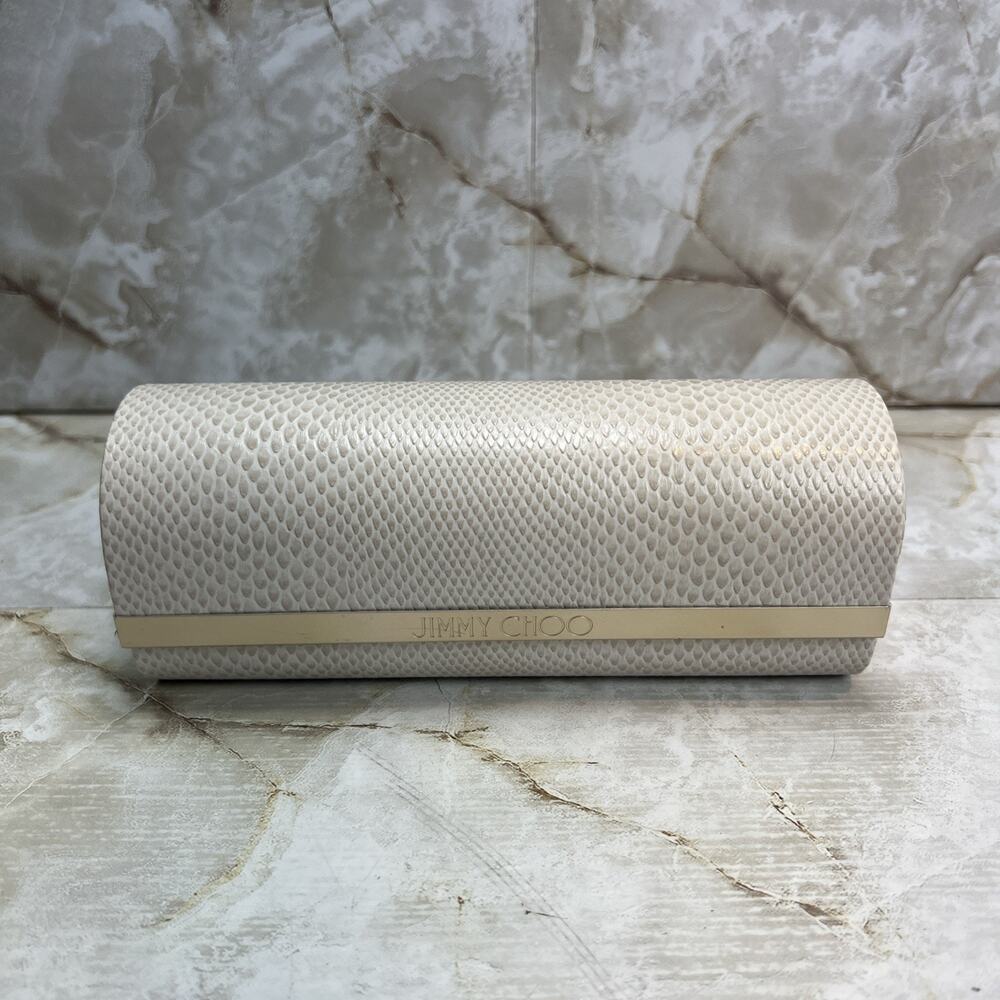 Jimmy Choo Eyeglasses Sunglasses Hard Case Beige Faux Snakeskin Magnetic Felt